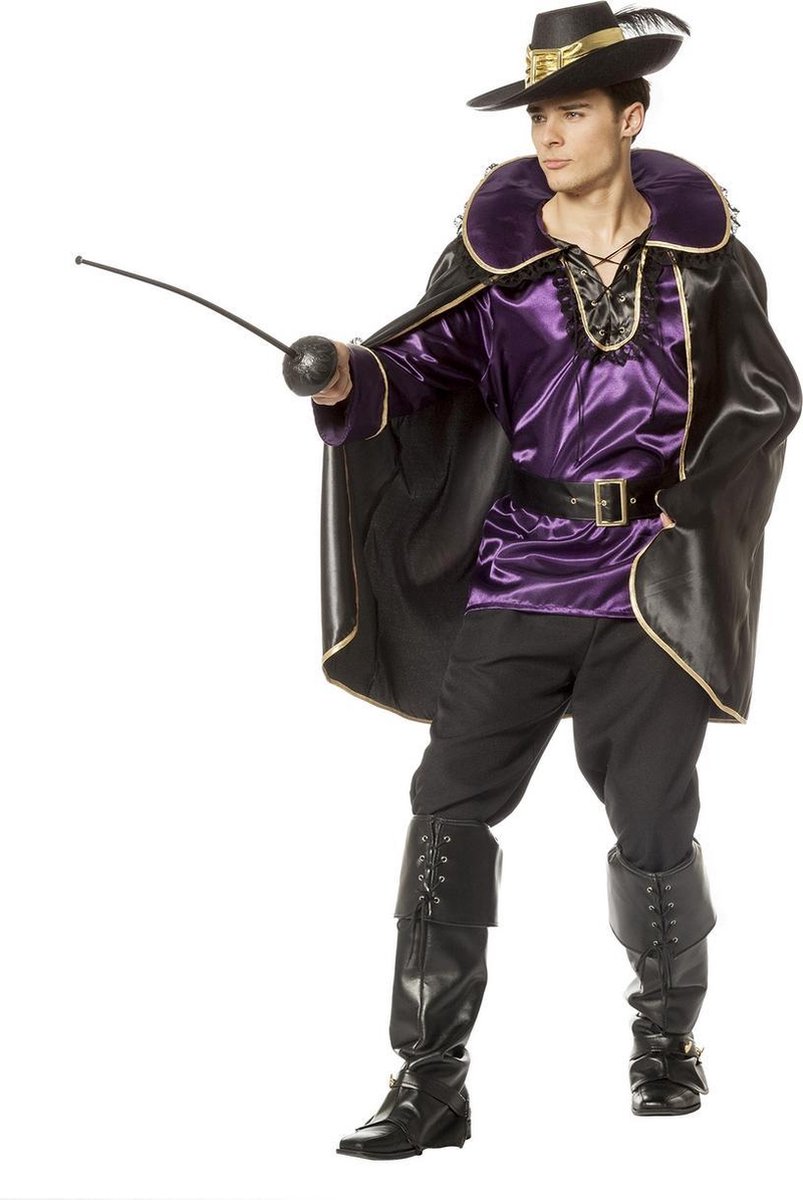 Wilbers & Wilbers - Musketier Kostuum - Franse Schermer Musketier - Man - paars,zwart - Maat 54 - Carnavalskleding - Verkleedkleding