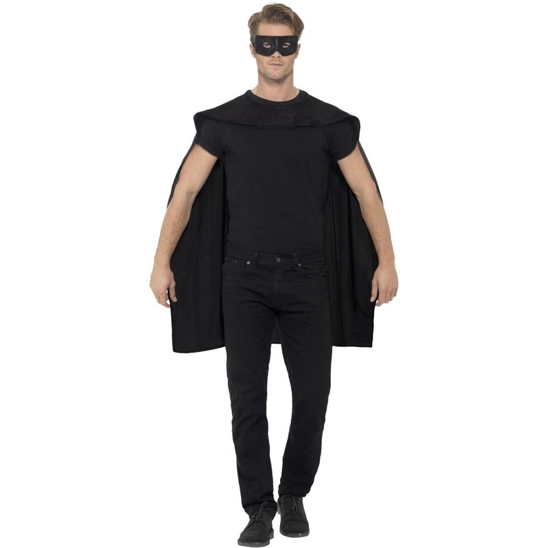 Zwarte superhelden cape met masker One size -