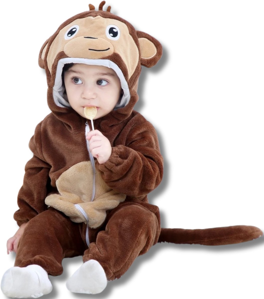 Aap Dieren Onesie voor Baby & Peuter: Zachte Flanel Jumpsuit, Pyjama & Romper - Veilig & Comfortabel voor Kinderen 6 tot 18 maanden