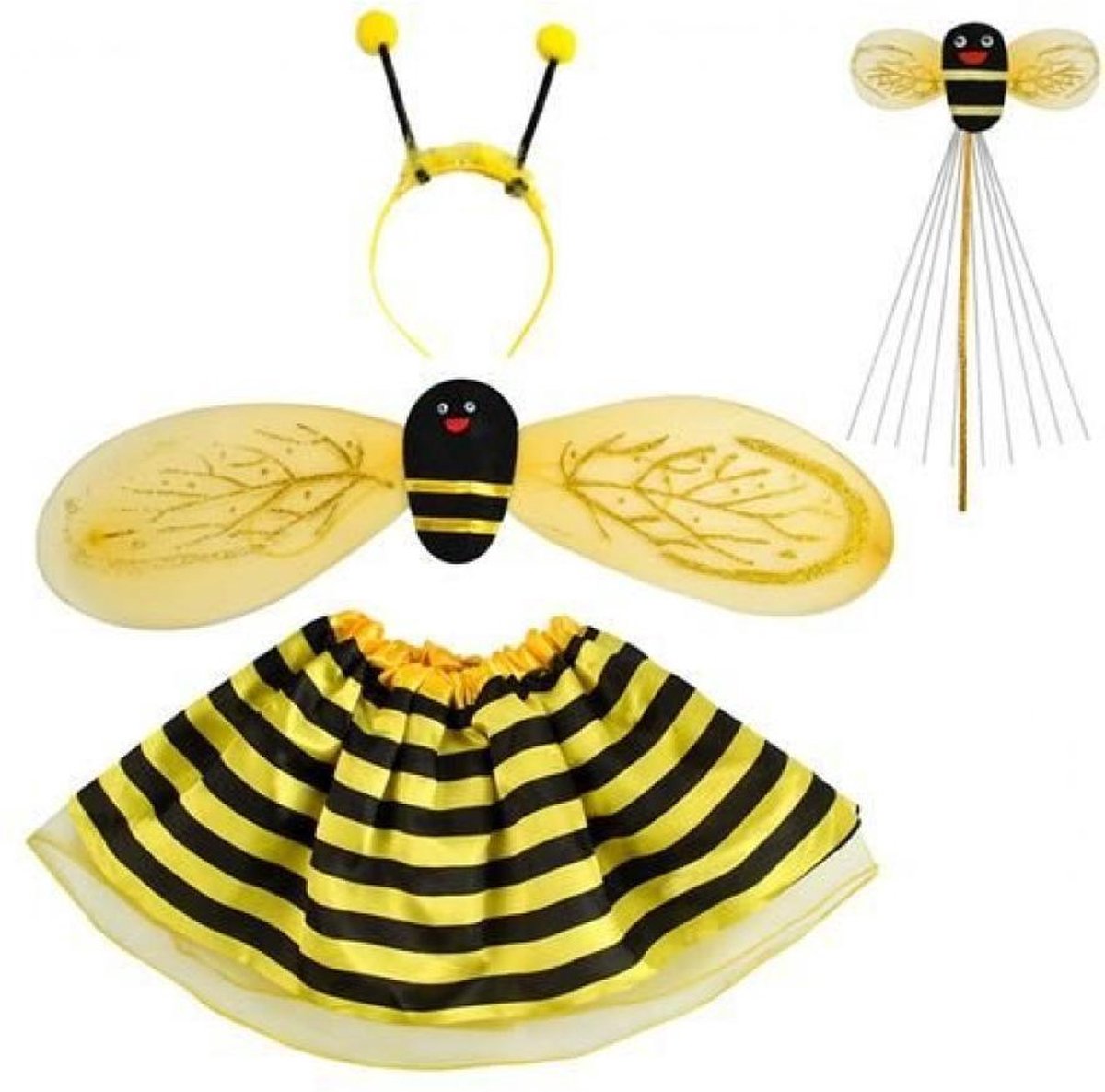 Bijen fee kostuum - 4 in 1 - kinderen - geel