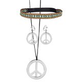 Boland Carnaval/verkleed accessoires Hippie/sixties sieraden set - ketting/oorbellen/haarband -