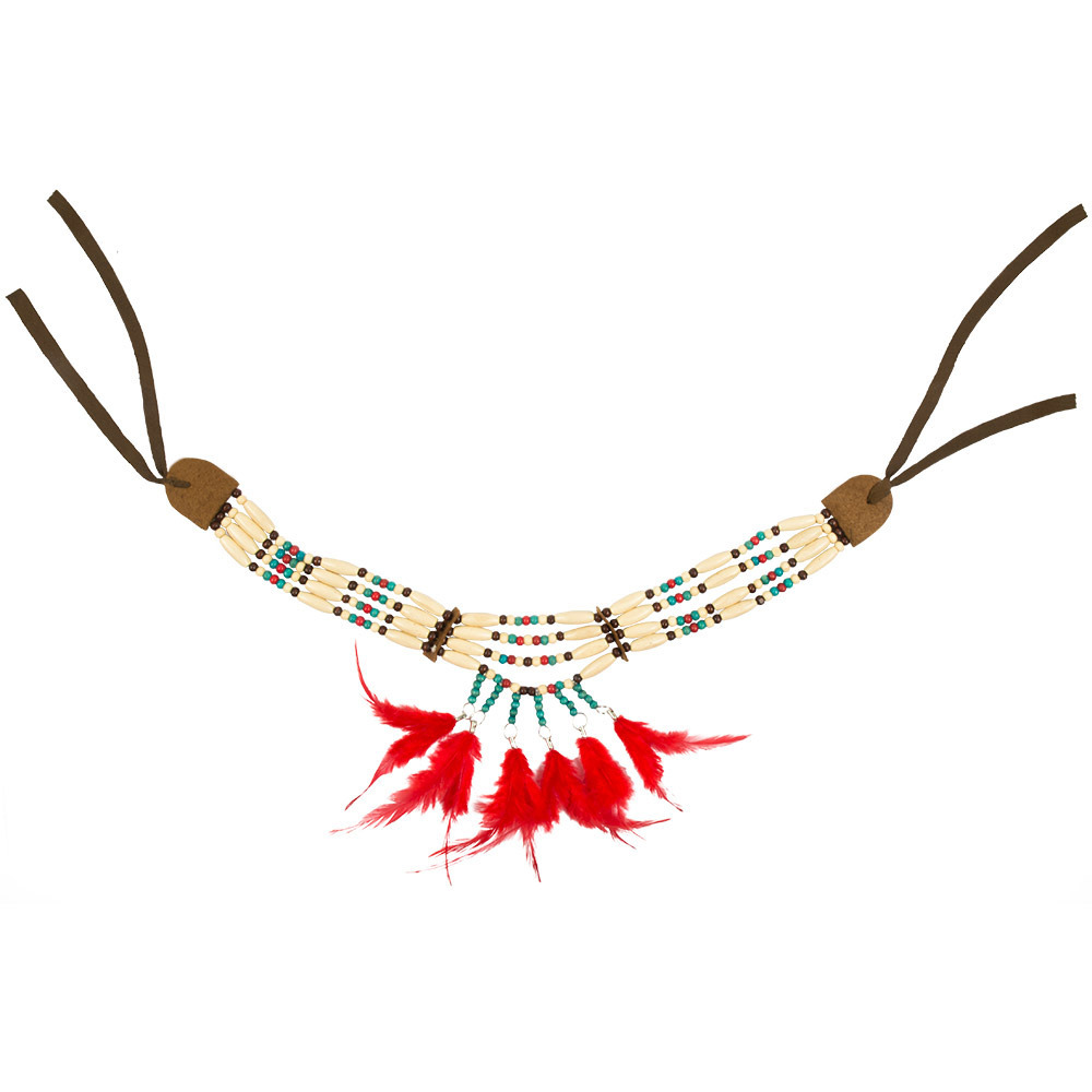 Boland Carnaval/verkleed accessoires Indianen sieraden - kralen/veertjes ketting - kunststof -