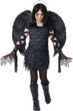 CALIFORNIA COSTUMES - Luxe zwarte gotische engel kostuum voor kinderen - 134 (6-8 jaar)