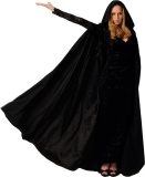 Cape Halloween, unisex cape cosplay kostuum fluweel Halloween kostuum zwart capuchon cape (zwart, L)