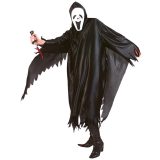 Halloween Scream verkleed cape/gewaad met kap - Spook/geest - zwart - Voor volwassenen One size -