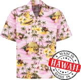 Hawaii Blouse Mannen - Shirt - Hemd - 100% Katoen - Overhemd Heren Korte Mouw - Made in Hawaii "Eiland Avonturen" Maat L