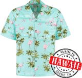 Hawaii Blouse Mannen - Shirt - Hemd - 100% Katoen - Overhemd Heren Korte Mouw - Made in Hawaii "Flamingo's" Maat XXL