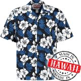 Hawaii Blouse Mannen - Shirt - Hemd - 100% Katoen - Overhemd Heren Korte Mouw - Made in Hawaii "Sierlijke Bloemen Blauw" Maat L