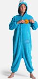 KIMU Onesie Koekiemonster Pak - Maat L-XL - Koekiemonsterpak Kostuum Blauw Sesamstraat - Pyjama Huispak Jumpsuit Dames Heren Muppet Fleece Festival