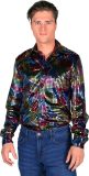 Overhemd Disco - Heren Blouse - Disco 80/90 - Hippie - Carnaval - Verkleedkleding - Zwart - Maat L