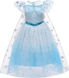Prinses - Blauwe Elsa kristallen jurk - Frozen - Prinsessenjurk - Verkleedkleding - Blauw - 110/116 (4/5 jaar)