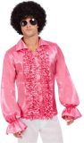 Smiffy's - Hippie Kostuum - Roze 60s Rouches Hemd Man - Roze - Large - Carnavalskleding - Verkleedkleding