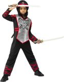 Smiffy's - Ninja & Samurai Kostuum - Deluxe Silver Ninja Heija Kind Kostuum - Zwart - Medium - Carnavalskleding - Verkleedkleding