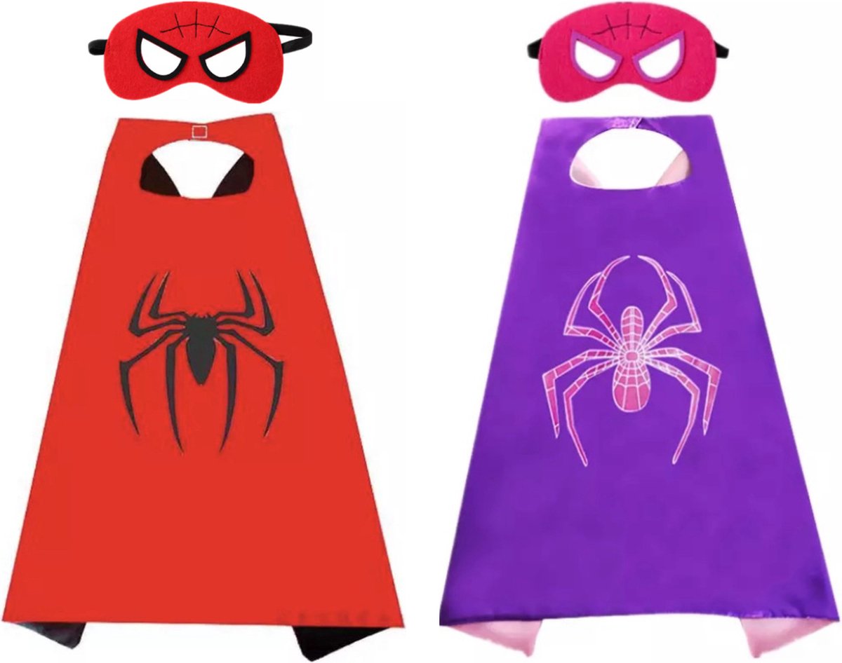 Superhelden Verkleedkleren Set - Rood en Paars - Spin Masker - Superhelden Pak - Cape - Spider - Verkleedkleren Jongen - Verkleedkleren Meisje - Man - Girl - Verkleedkleding - Kostuum - Halloween kostuum - Carnaval
