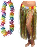 Toppers - Hawaii verkleed hoela rokje en bloemenkrans met led - volwassenen - multi - tropisch themafeest