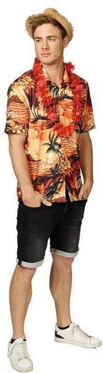 Tropische Hawaii shirt orange - Maatkeuze: Maat 54