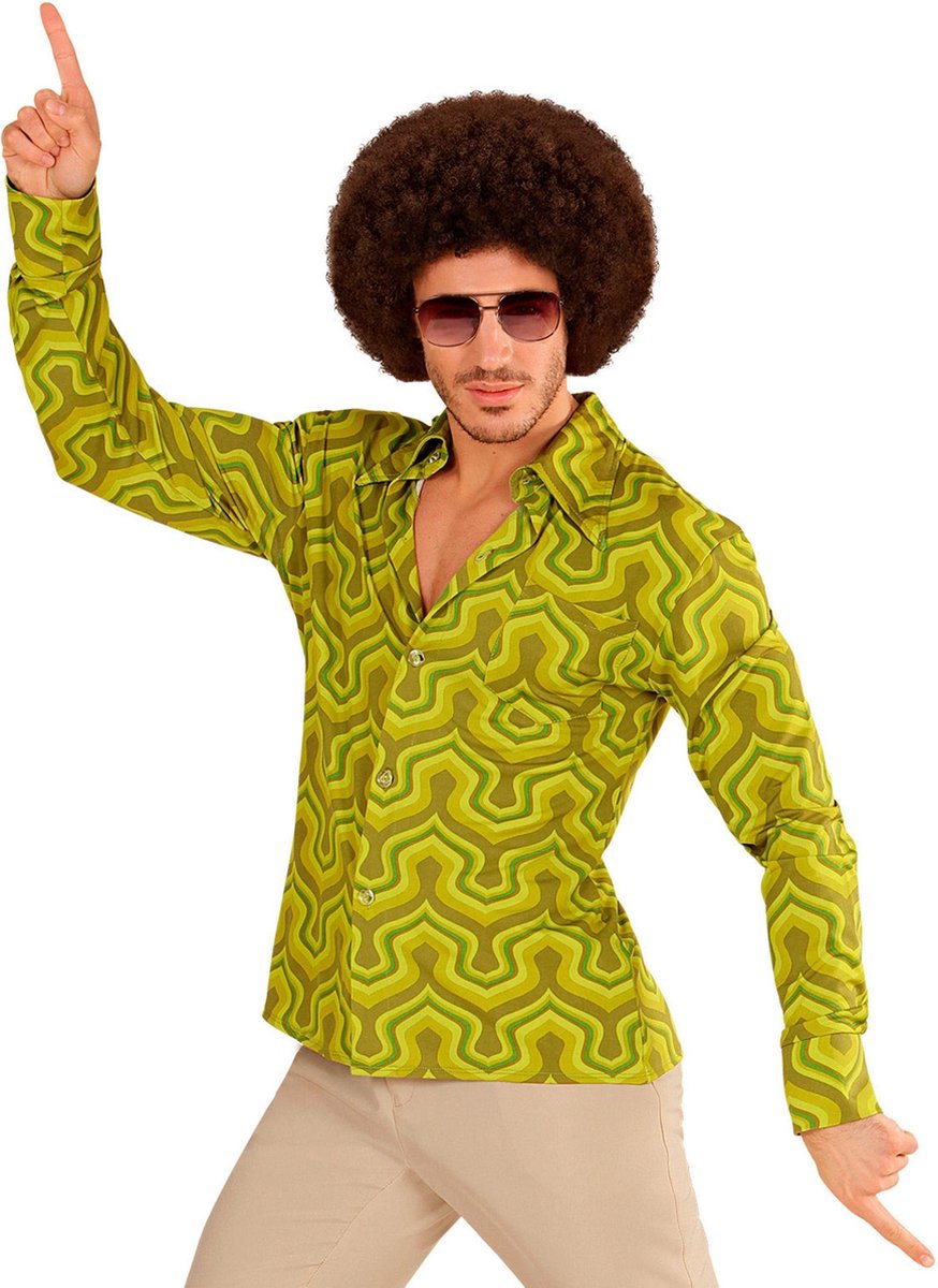 WIDMANN - Groen groovy jaren 70 blouse voor mannen - L / XL
