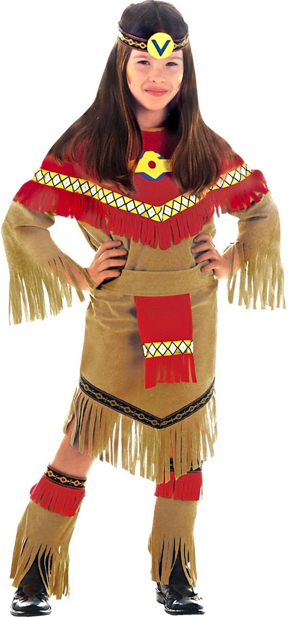 WIDMANN - Rood met beige indianen kostuum voor meisjes - 128 (5-7 jaar)