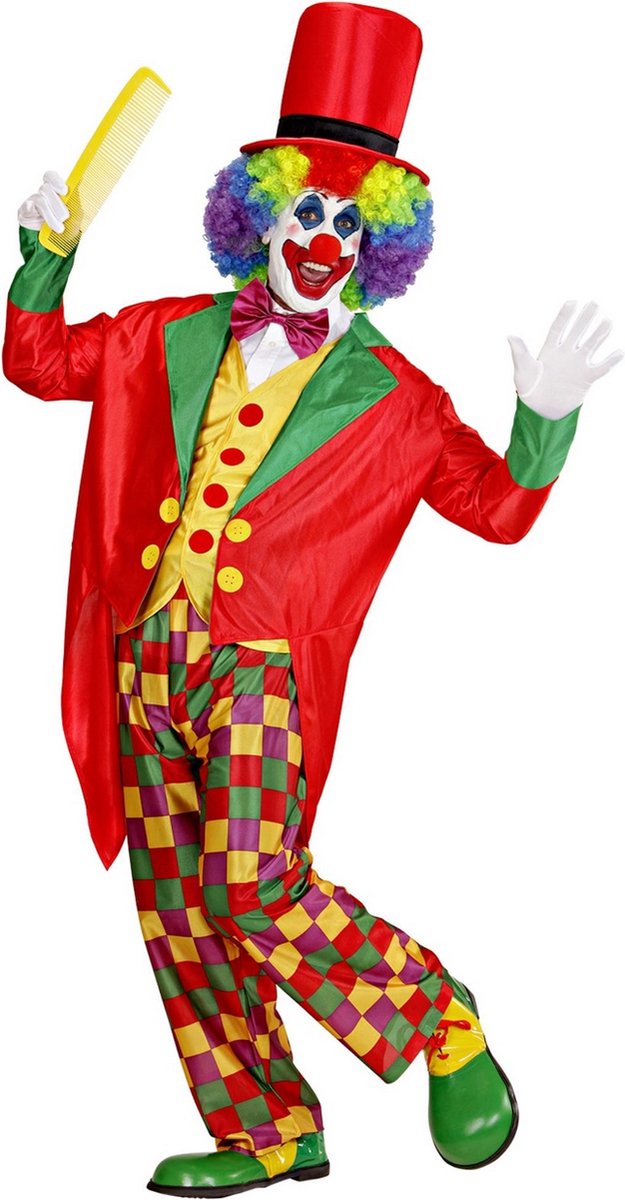 Widmann - Clown & Nar Kostuum - Clown Luxe Multicolour Kostuum Man - Rood, Geel - Large - Carnavalskleding - Verkleedkleding