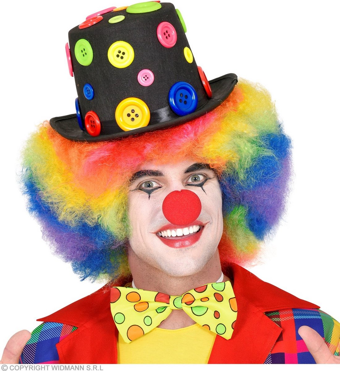 Widmann - Clown & Nar Kostuum - Knoop Op Je Hoofd Hoed - Zwart, Multicolor - Carnavalskleding - Verkleedkleding