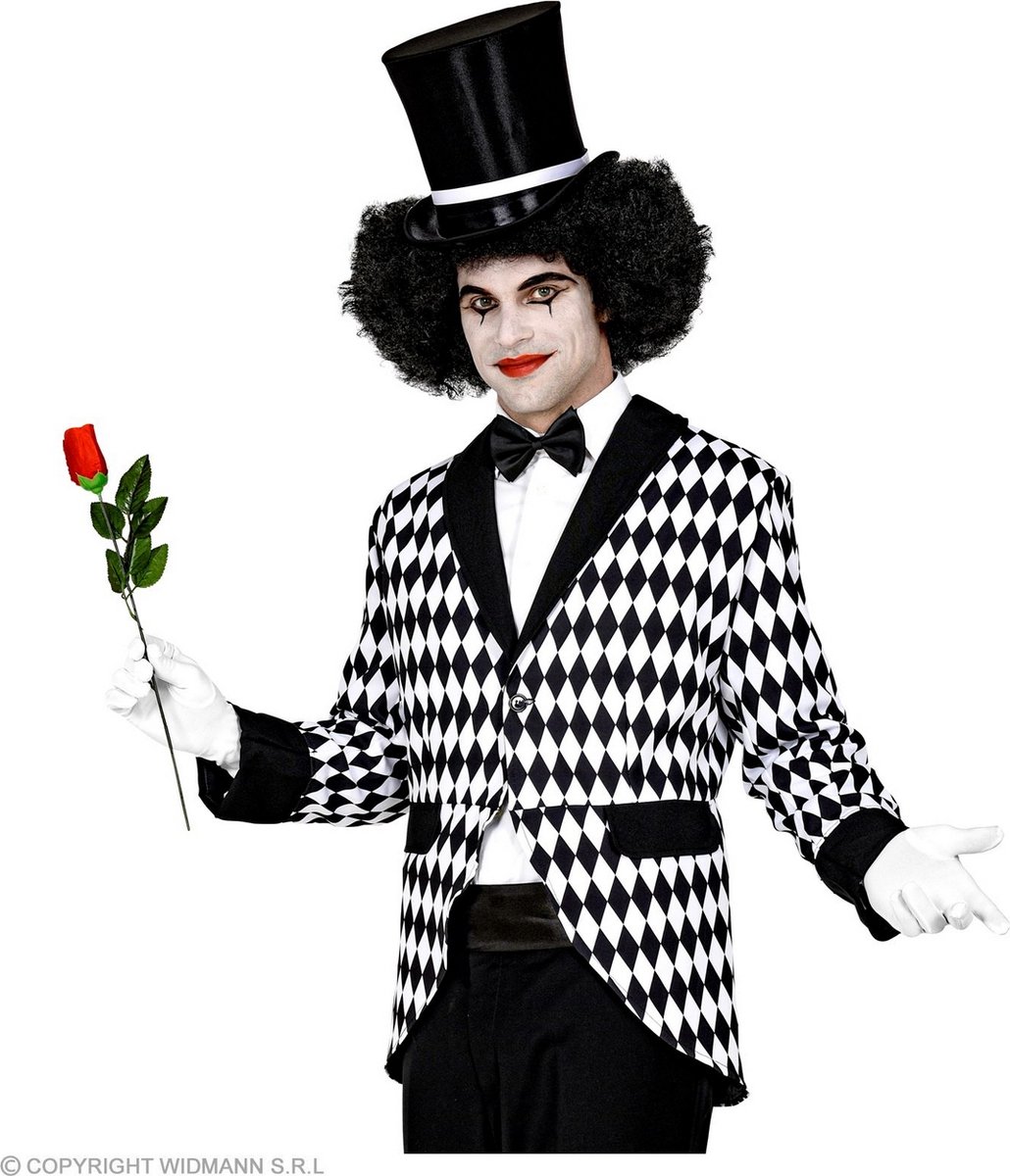Widmann - Harlequin Kostuum - Eenzame Mime Clown Zwart Wit Man - Zwart / Wit - Small - Carnavalskleding - Verkleedkleding