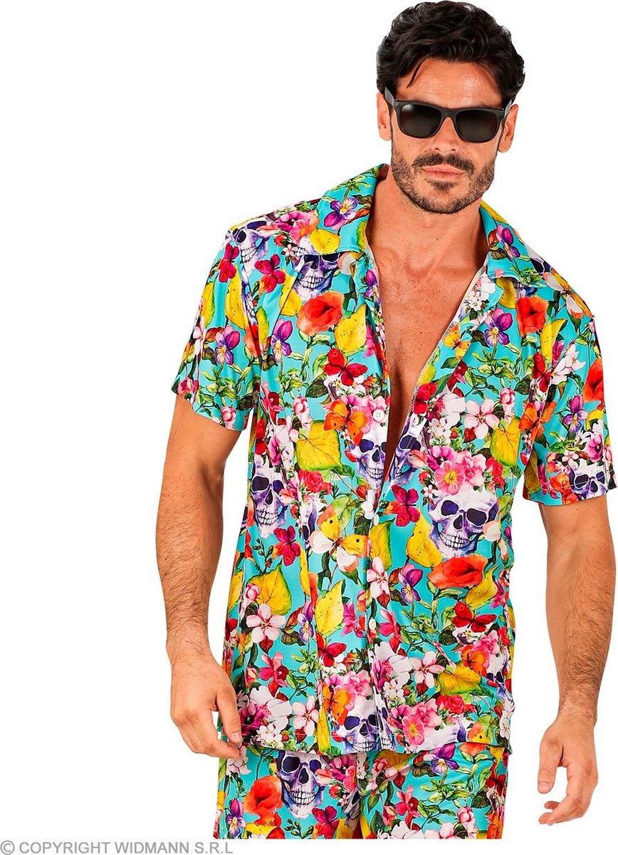 Widmann - Hawaii & Carribean & Tropisch Kostuum - Tropical Party Of The Dead Shirt Man - Multicolor - Small / Medium - Halloween - Verkleedkleding