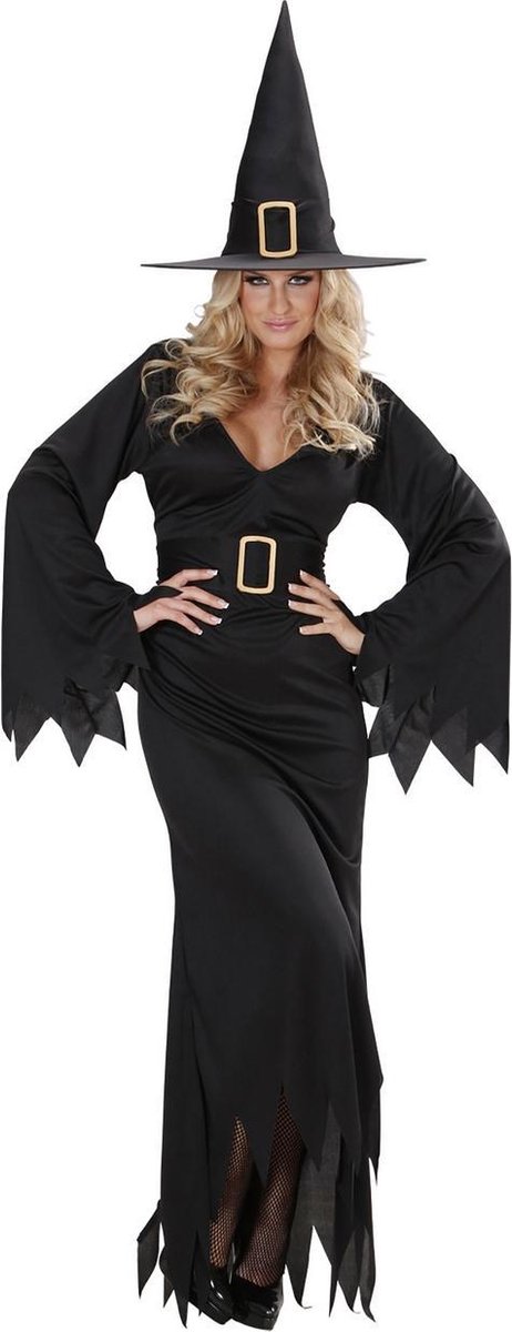 Widmann - Heks & Spider Lady & Voodoo & Duistere Religie Kostuum - Elegante Heks Black Witch Kostuum Vrouw - Zwart - Medium - Halloween - Verkleedkleding