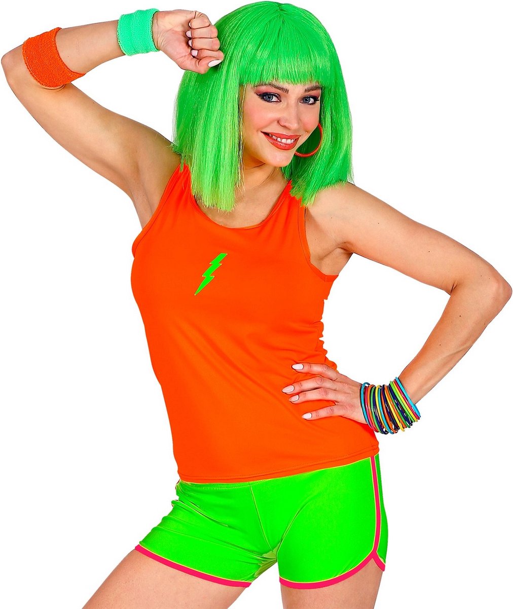 Widmann - Jaren 80 & 90 Kostuum - Sportieve Hotpants Neon Groen Vrouw - Groen - One Size - Carnavalskleding - Verkleedkleding