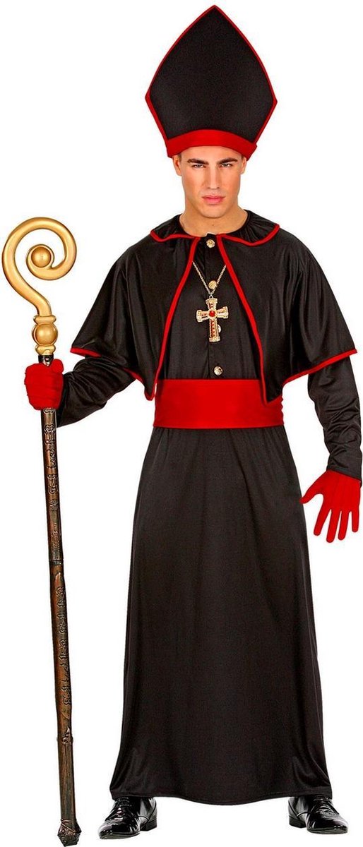 Widmann - Monnik & Pater & Priester Kostuum - Bisschop Otto Obscura - Man - Zwart - Small - Halloween - Verkleedkleding