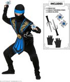 Widmann - Ninja & Samurai Kostuum - Meedogenloze Draken Ninja Met Wapens Kind Blauw - Jongen - Blauw, Zwart - Maat 116 - Carnavalskleding - Verkleedkleding