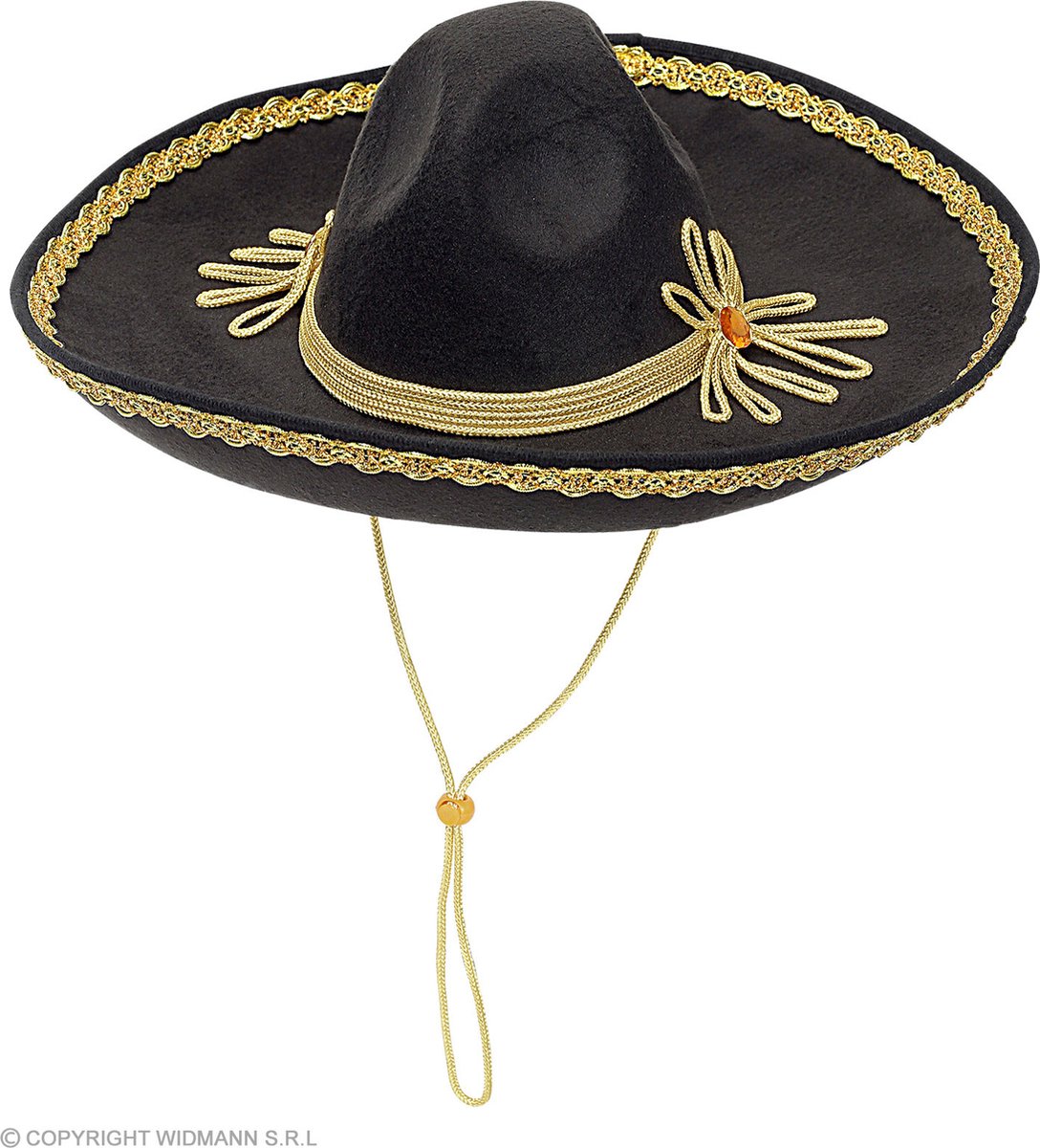 Widmann - Spaans & Mexicaans Kostuum - Manuel Mariachi Sombrero 50 Centimeter - Zwart, Goud - Carnavalskleding - Verkleedkleding