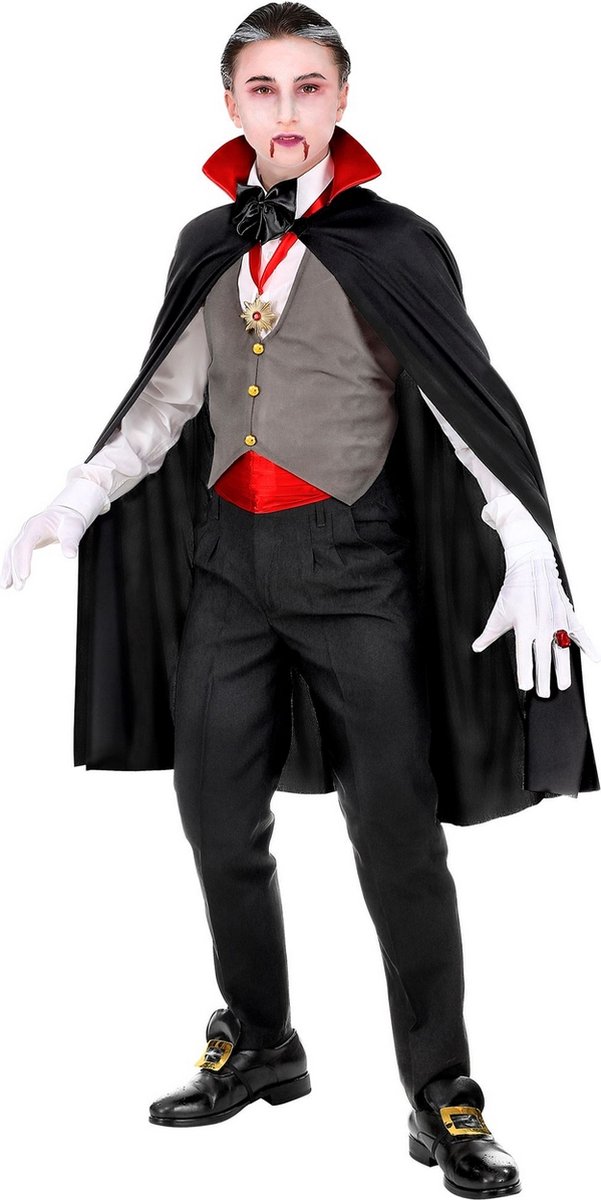 Widmann - Vampier & Dracula Kostuum - Gave Graaf Dracula Vampier - Jongen - Zwart, Grijs - Maat 140 - Halloween - Verkleedkleding