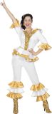 Wilbers & Wilbers - Jaren 80 & 90 Kostuum - Anni Frid Jaren 70 Superster Abba - Vrouw - Wit / Beige, Goud - Maat 44 - Carnavalskleding - Verkleedkleding