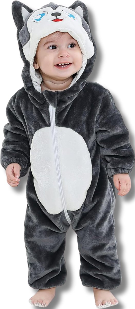 Wolf Dieren Onesie voor Baby & Peuter: Zachte Flanel Jumpsuit, Pyjama & Romper - Veilig & Comfortabel voor Kinderen 6 tot 18 maanden