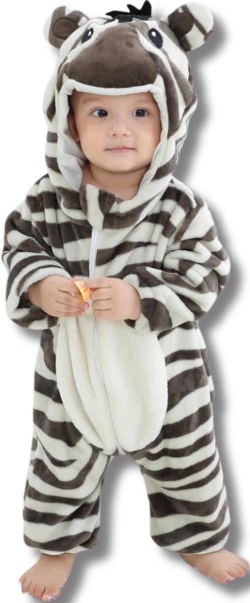 Zebra Dieren Onesie voor Baby & Peuter: Zachte Flanel Jumpsuit, Pyjama & Romper - Veilig & Comfortabel voor Kinderen 6 tot 18 maanden