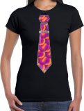 Bellatio Decorations Verkleed shirt dames - 70s stropdas - zwart - jaren 70 - foute party - carnaval S