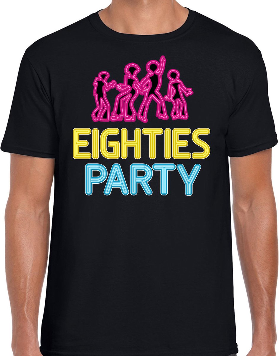 Bellatio Decorations Verkleed shirt heren - eighties party - zwart - neon - jaren 80 - foute party XL