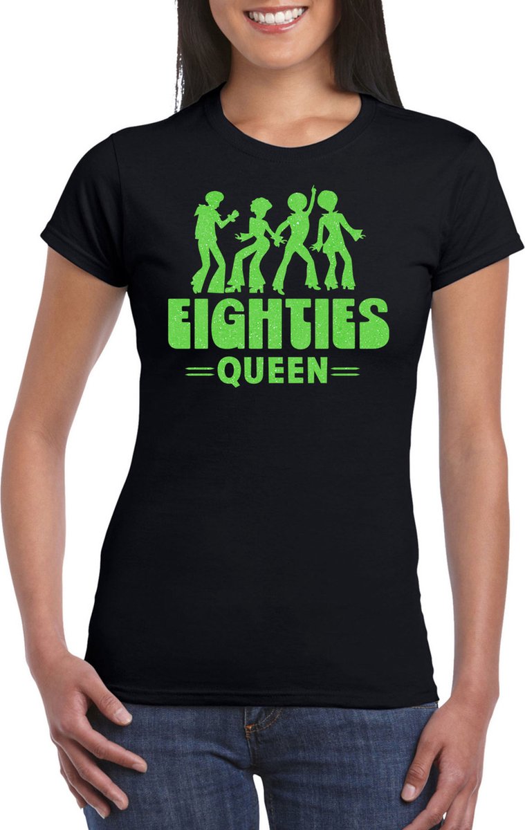 Bellatio Decorations Verkleed shirt voor dames - eighties queen - zwart/groen - jaren 80 - carnaval L