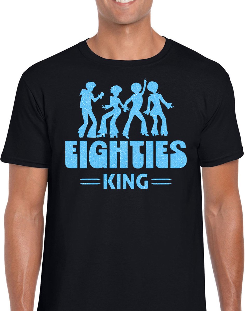 Bellatio Decorations Verkleed shirt voor heren - eighties king - zwart/blauw - jaren 80 - carnaval L