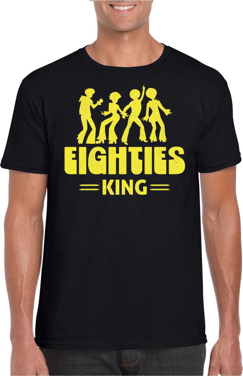 Bellatio Decorations Verkleed shirt voor heren - eighties king - zwart/geel - jaren 80 - carnaval L