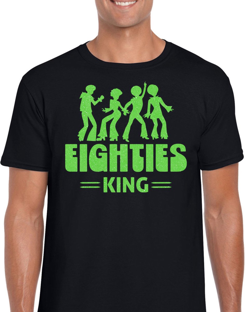 Bellatio Decorations Verkleed shirt voor heren - eighties king - zwart/groen - jaren 80 - carnaval L