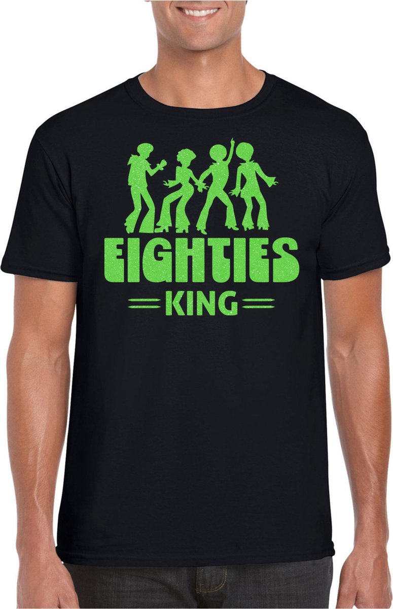 Bellatio Decorations Verkleed shirt voor heren - eighties king - zwart/groen - jaren 80 - carnaval S
