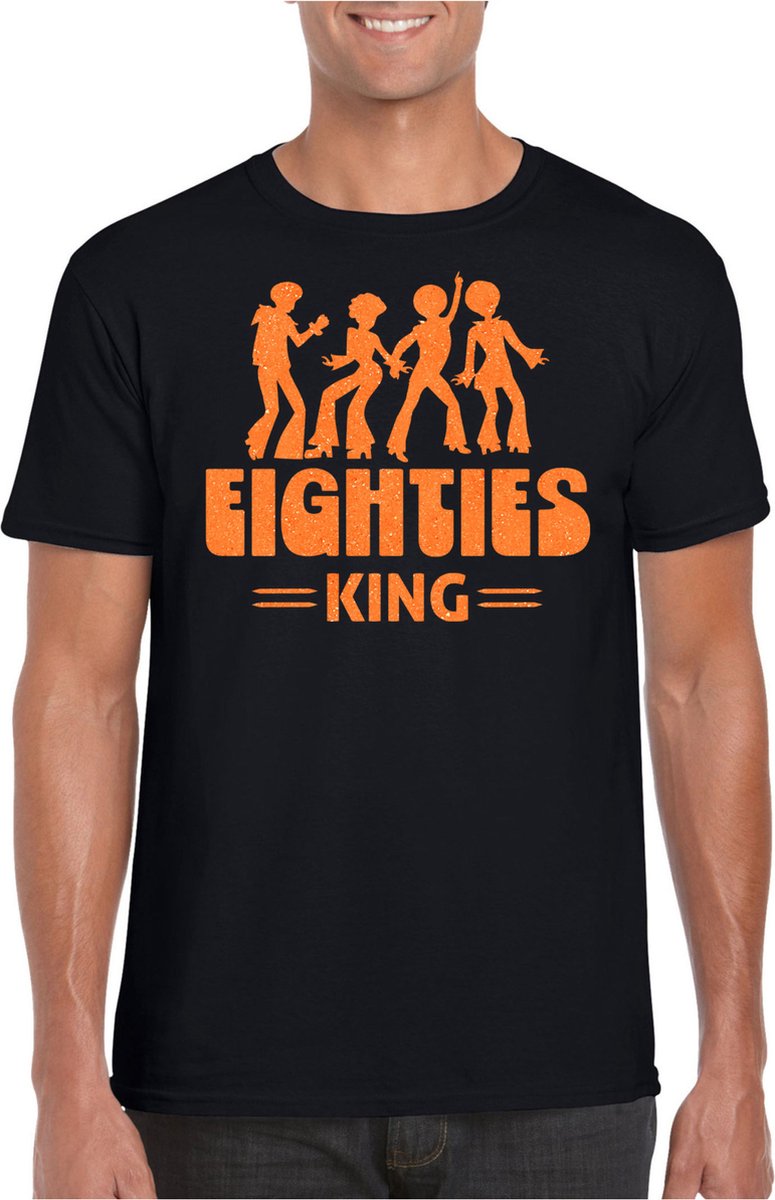 Bellatio Decorations Verkleed shirt voor heren - eighties king - zwart/oranje - jaren 80 - carnaval L