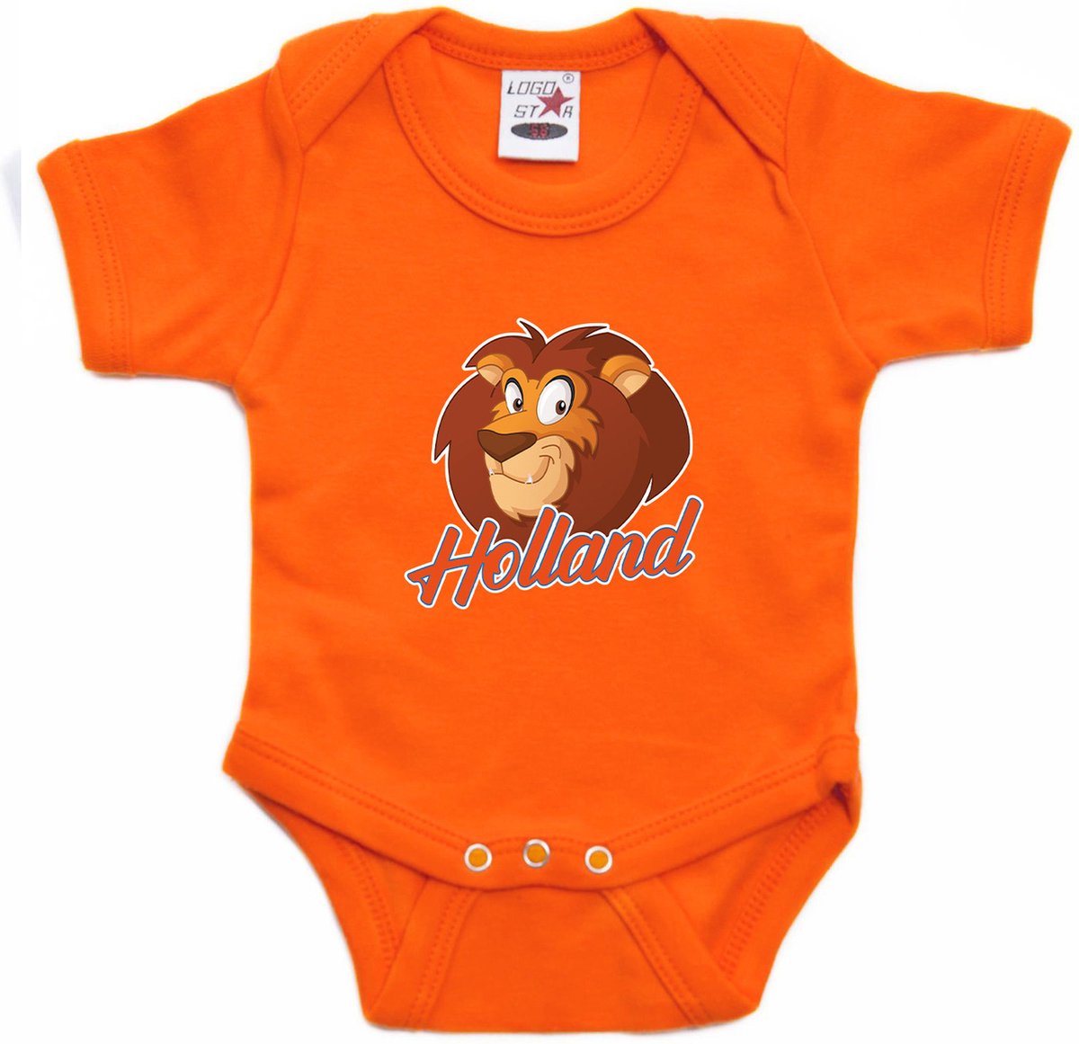 Oranje fan romper voor babys - Holland met cartoon leeuw - Nederland supporter - Koningsdag / EK / WK romper / outfit 68