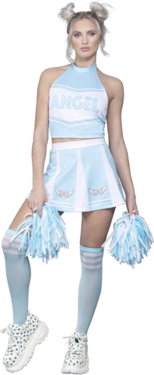 Smiffy's - Cheerleader Kostuum - Hemelse Engelen Cheerleader - Vrouw - Blauw, Wit / Beige - Extra Small - Carnavalskleding - Verkleedkleding