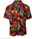 Widmann - Hawaii & Carribean & Tropisch Kostuum - Hawaii Shirt Tropische Floral Island Man - Zwart, Multicolor - Medium / Large - Carnavalskleding - Verkleedkleding