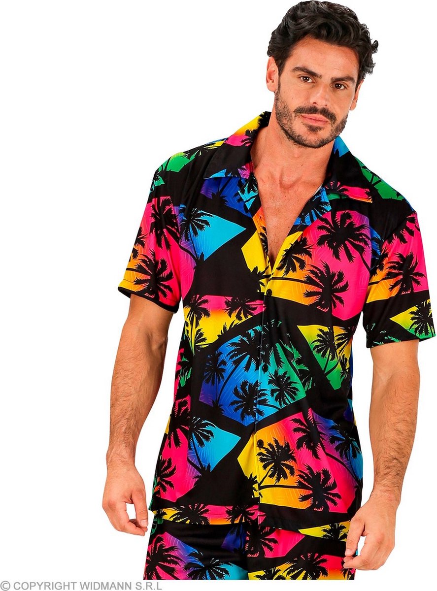 Widmann - Hawaii & Carribean & Tropisch Kostuum - Summer Sunset Palmtree Shirt Man - Multicolor - XXL - Carnavalskleding - Verkleedkleding