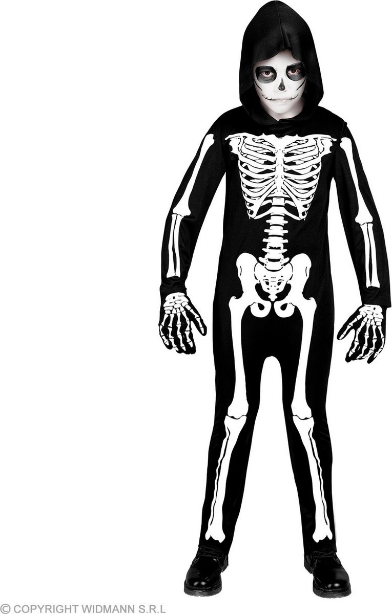 Widmann - Spook & Skelet Kostuum - Skelet Wacht Al Zo Lang Kind Kostuum - Zwart / Wit - Maat 128 - Halloween - Verkleedkleding